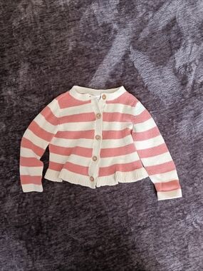 Carter's 24m Coral/Cream Striped Button Cardigan Sweater Long Sleeve 100%cotton
